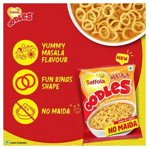 Saffola Oodles Instant Noodles - No Maida, Yummy, Masala Flavour, 53 g (Pack of 4) - Image 3
