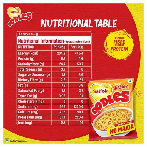 Saffola Oodles Instant Noodles - No Maida, Yummy, Masala Flavour, 53 g (Pack of 4) - Image 5