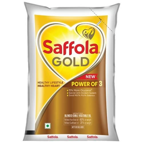 Saffola Gold Refined Cooking oil | Blended Rice Bran & Sunflower oil, 1 Ltr Pouch