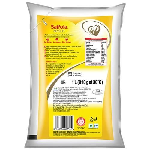 Saffola Gold Refined Cooking oil | Blended Rice Bran & Sunflower oil, 1 Ltr Pouch - Image 2