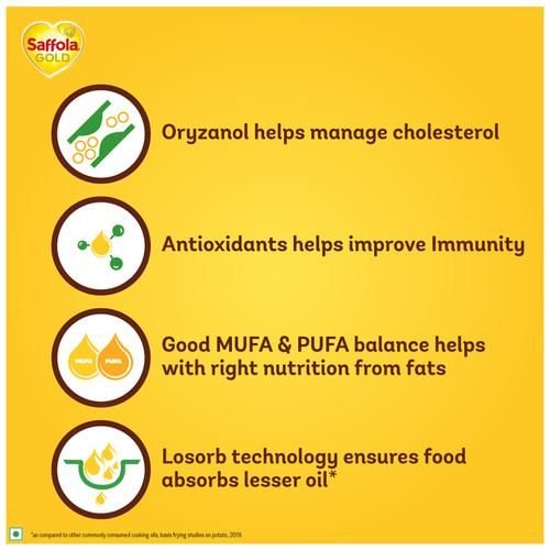 Saffola Gold Refined Cooking oil | Blended Rice Bran & Sunflower oil, 1 Ltr Pouch - Image 5