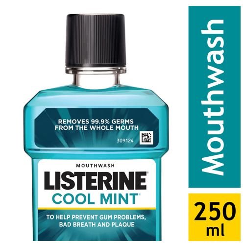 Listerine Mouthwash Liquid – Cool Mint, Removes 99.9% Germs, 250 ml