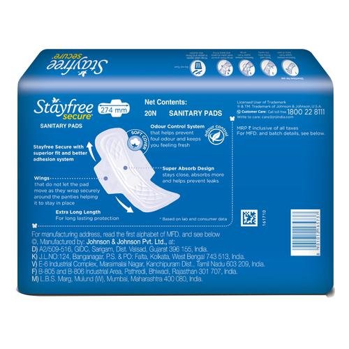 STAYFREE Secure XL Cottony Soft - Sanitary Pads for Women, With Wings, 20 pcs - Image 2