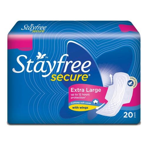 STAYFREE Secure XL Cottony Soft – Sanitary Pads for Women, With Wings, 20 pcs