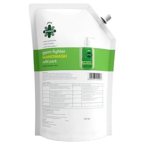 Godrej Protekt Liquid Handwash Refill - Germ Fighter Neem & Aloe Vera, Keeps Skin Hydrated, 750 ml - Image 3