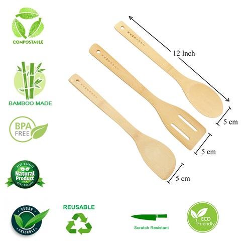 Bamboooz Kitchen Tools Set - Bamboo Wood Spatula, Ladle & Turner, 3 pcs - Image 2