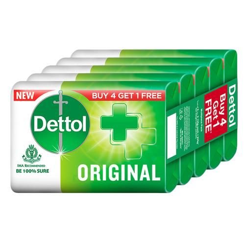 Dettol Original Bathing Soap Bar – With 76% TFM, Protects From Germs, 125 g (Buy 4 Get 1 Free)