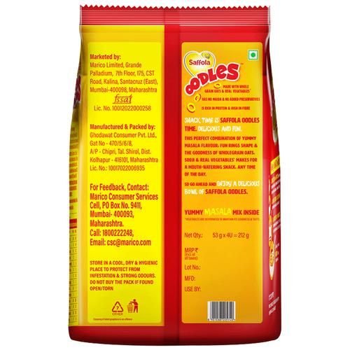Saffola Oodles Instant Noodles - No Maida, Yummy, Masala Flavour, 53 g (Pack of 4) - Image 2
