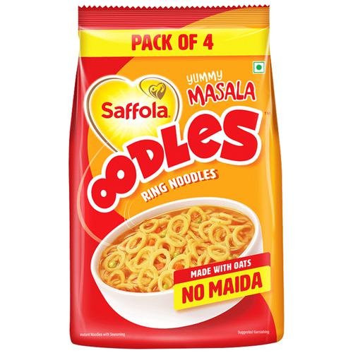 Saffola Oodles Instant Noodles – No Maida, Yummy, Masala Flavour, 53 g (Pack of 4)